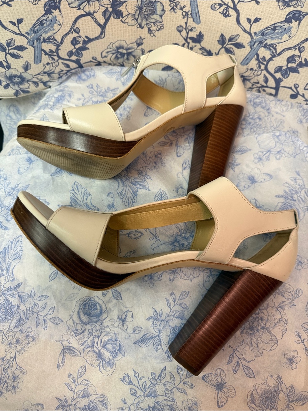 Michael Kors Blush Beige Open-Toe Zipper Heels - Picture 8 of 14